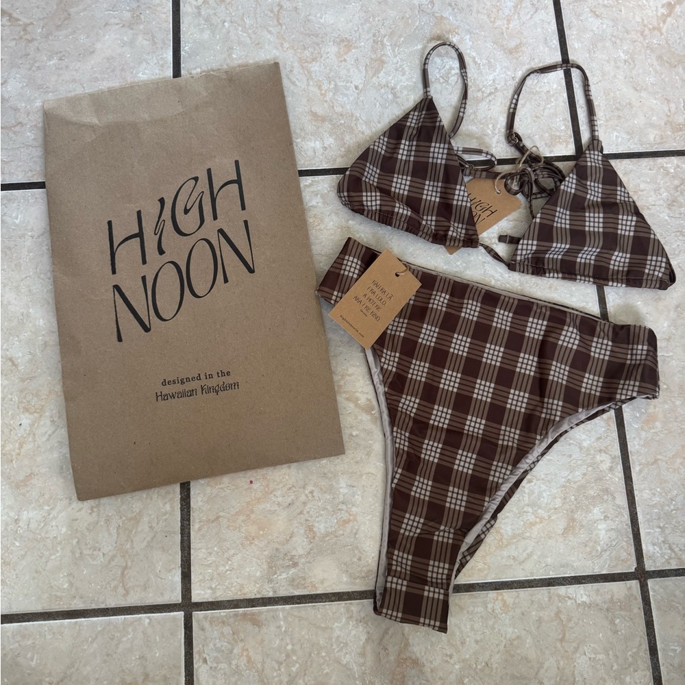 Brown Plaid Bikini Set